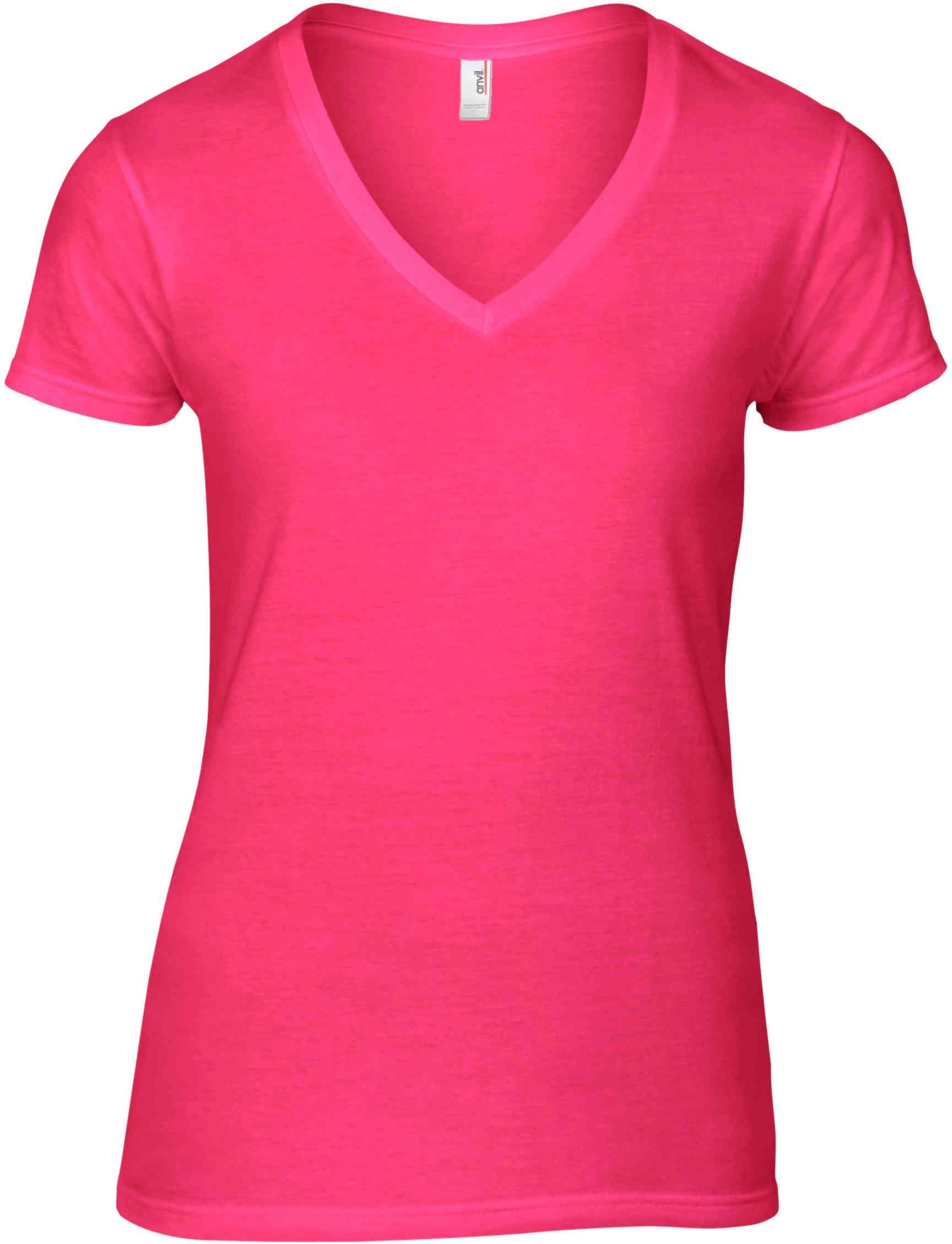 Tee Shirt Personnalisé Women`s Fashion Basic V Neck Tee Anvil Hot Pink
